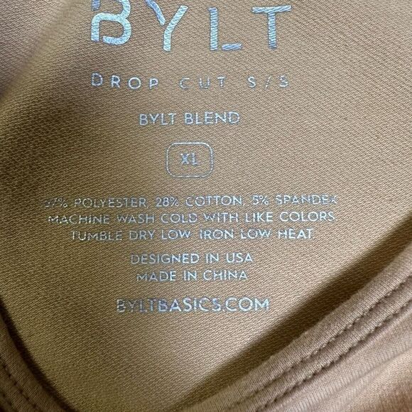 Bylt Mens Size XL Drop Cut S/S Athletic T Shirt Tan Short Sleeve Curved Hem - Picture 4 of 7